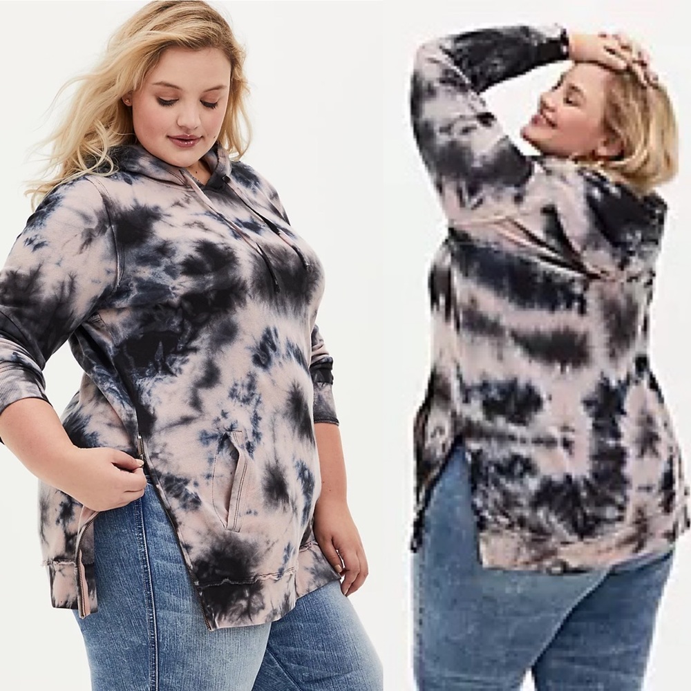 Torrid black tie dye side zip tunic hoodie sz.5